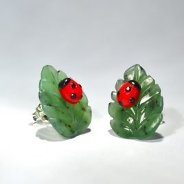 Earrings with leaf birch beetle