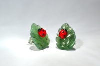 Earrings with leaf birch beetle