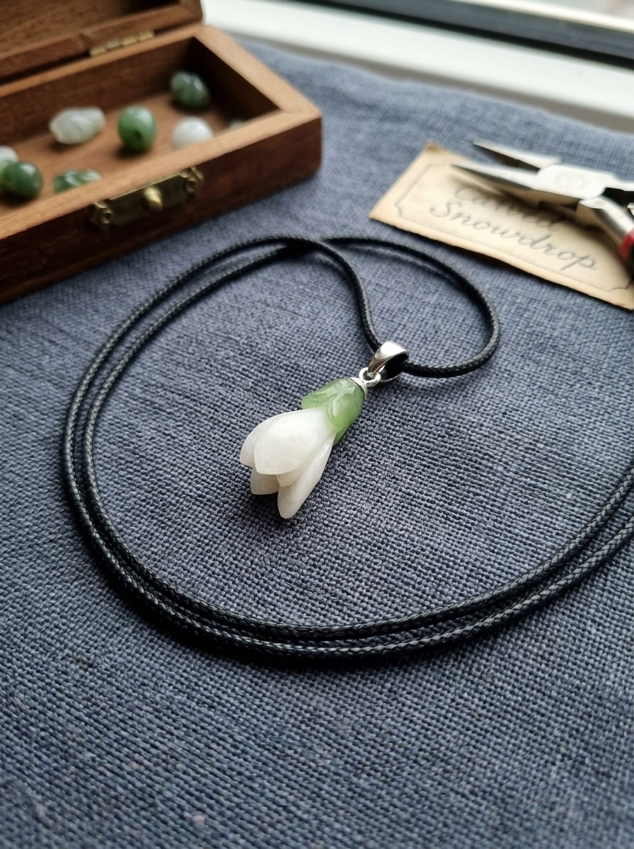 Snowdrop 2 Snowdrop Jade Pendant — Crafted from White and Green Jade 2