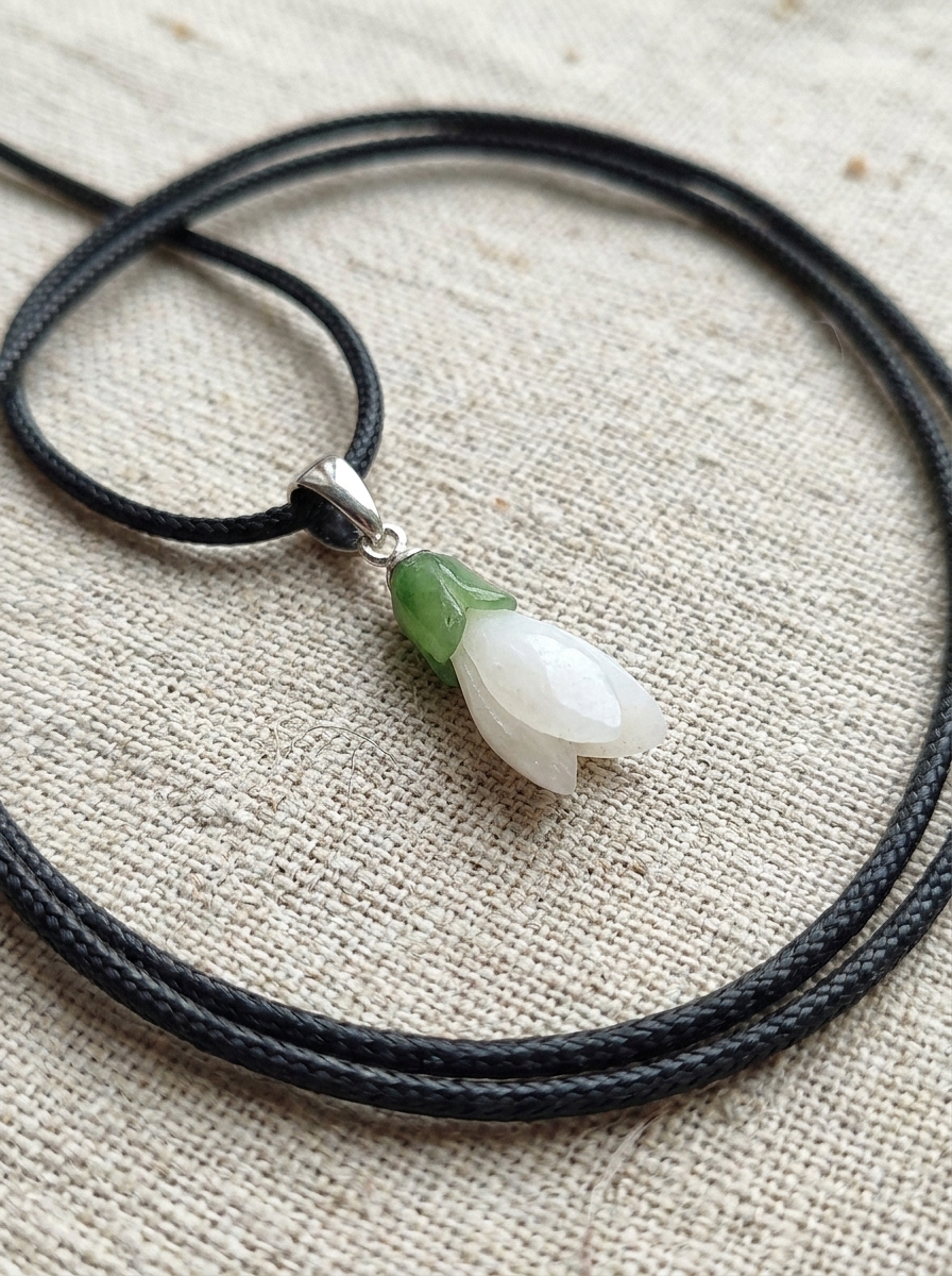 Snowdrop 7 Snowdrop Jade Pendant — Crafted from White and Green Jade 3