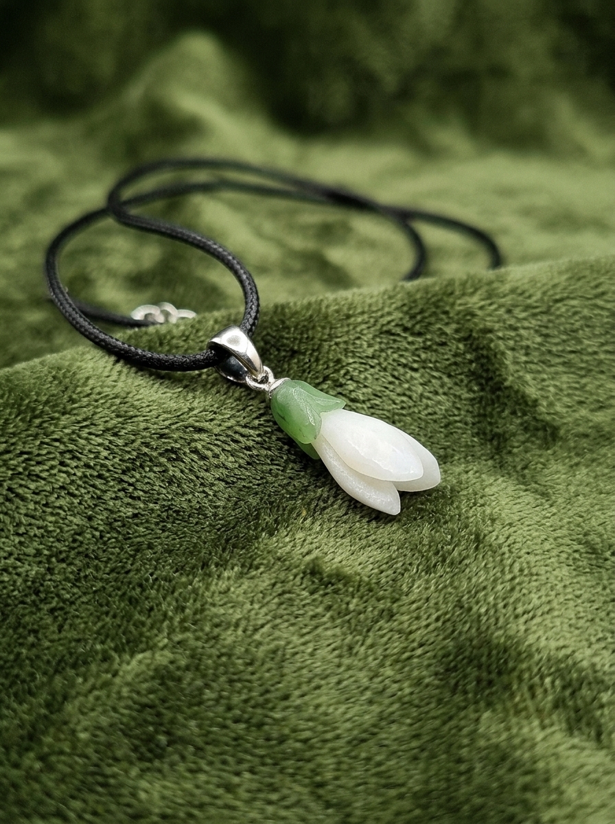 Snowdrop 1 Snowdrop Jade Pendant — Crafted from White and Green Jade 4