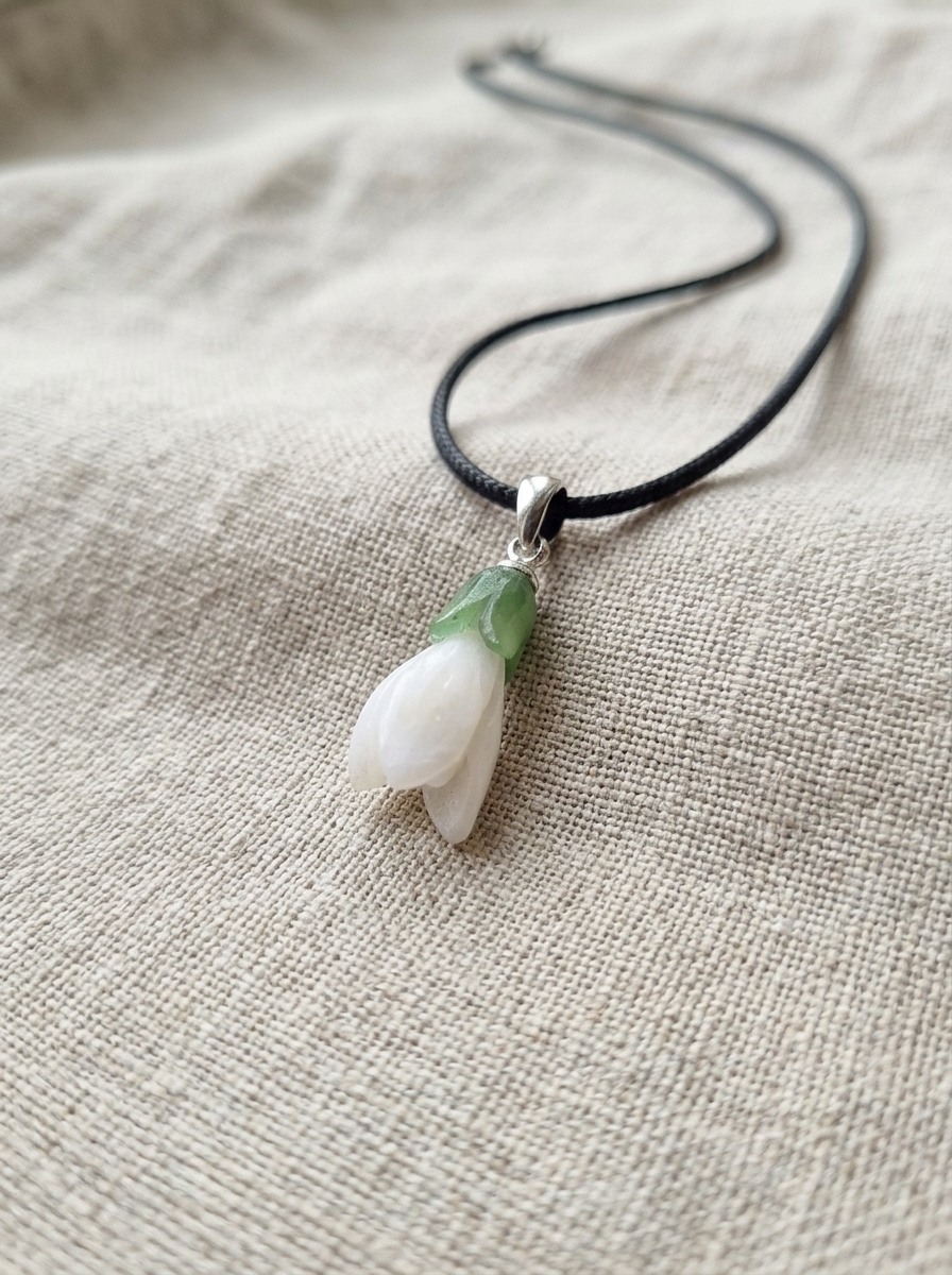 Snowdrop 5 Snowdrop Jade Pendant — Crafted from White and Green Jade 5