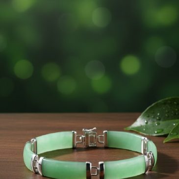 This elegant bracelet features a stunning interplay of deep green jade beads and polished sterling silver. A timeless accessory …