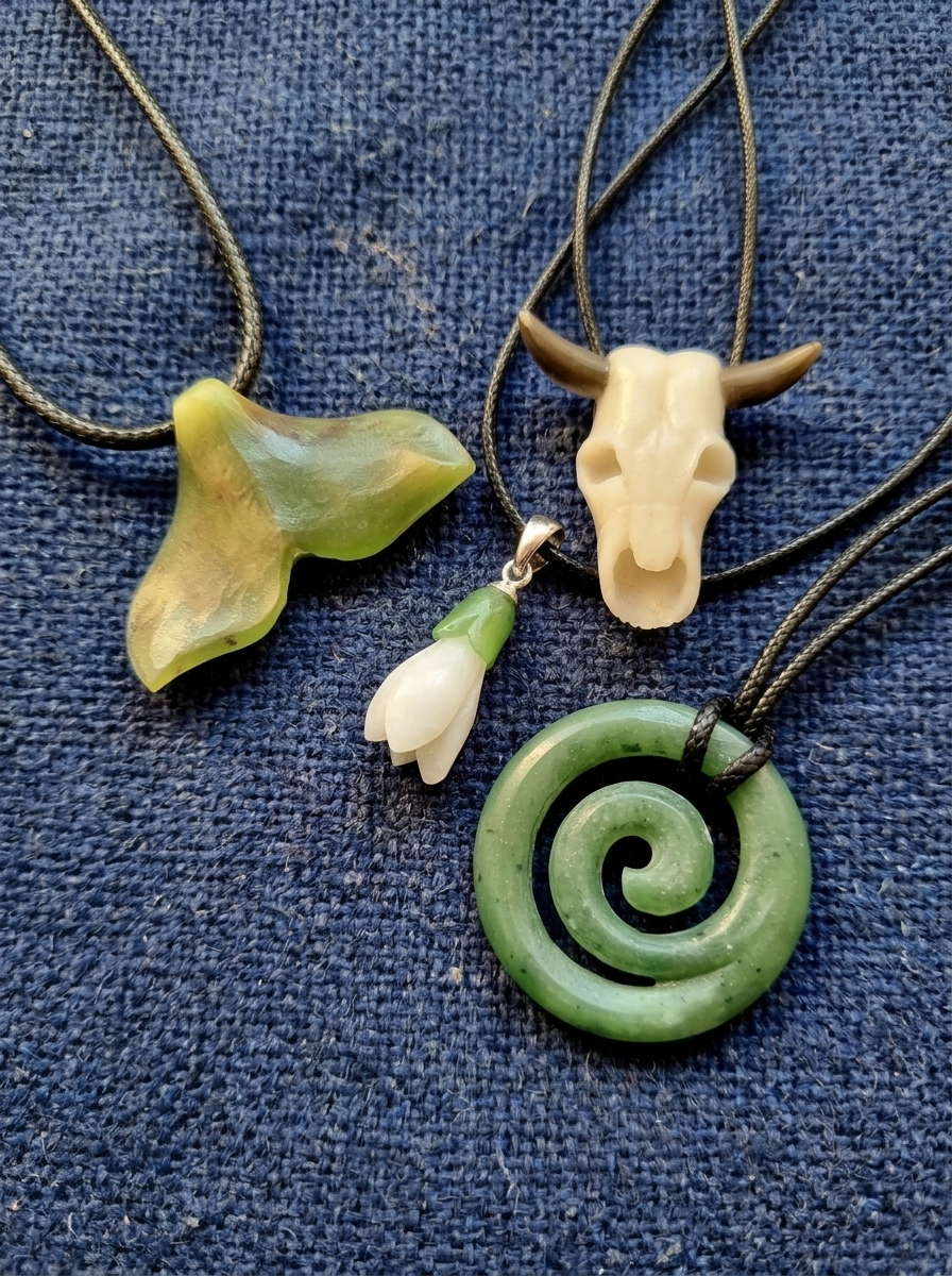 The Excelsior Diamond - A 995-carat blue-white rough diamond cut into 21 smaller gems 3 Hand Carved Nephrite Jade Pendants